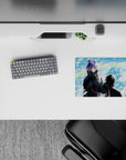 Cool blue anime mouse pad 14x10 inches with sharp whites, stormy energy, and crisp dramatic vibe.