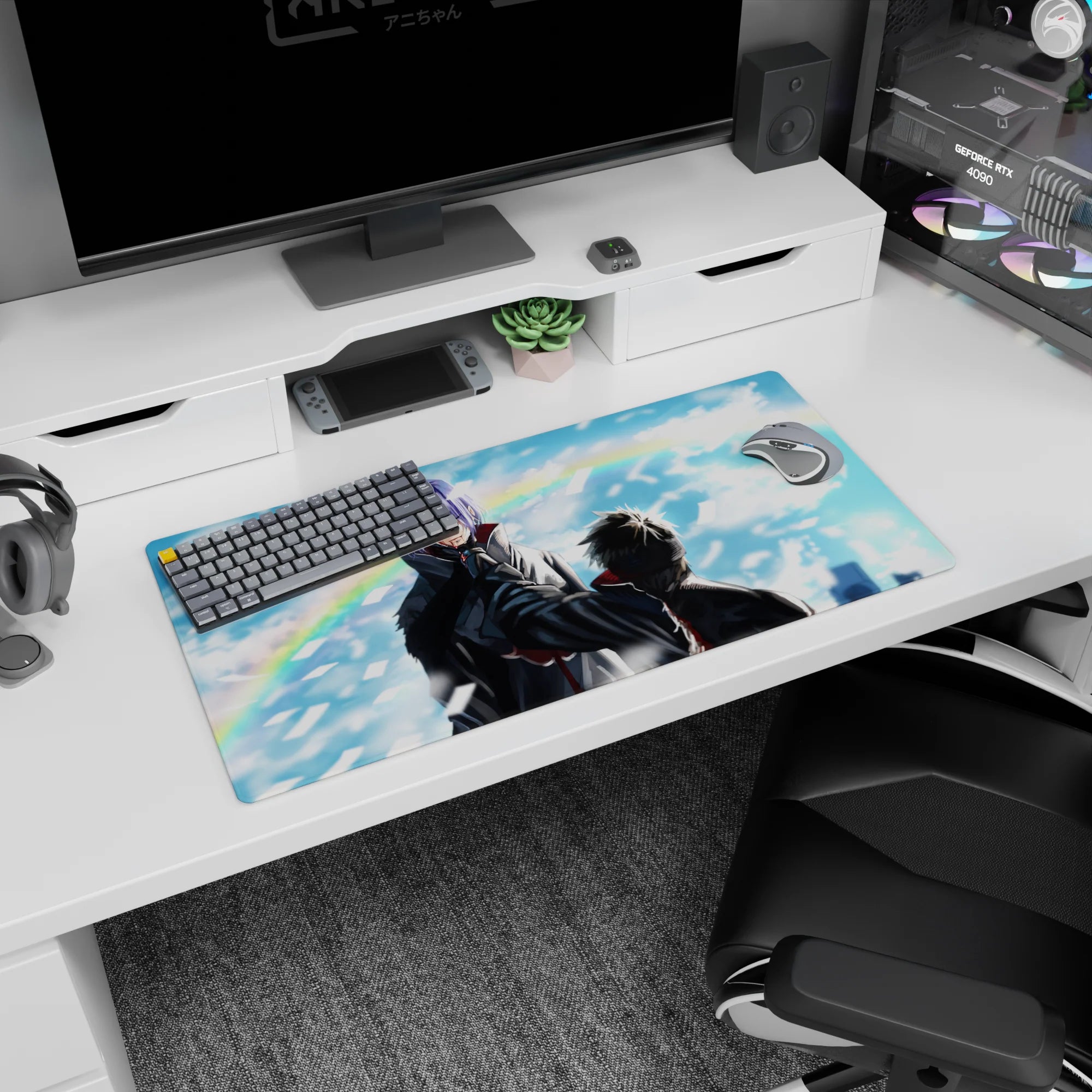 32x16 inches Konan vs Pain anime mouse pad, facing off in the sky as paper shards whip through the wind.