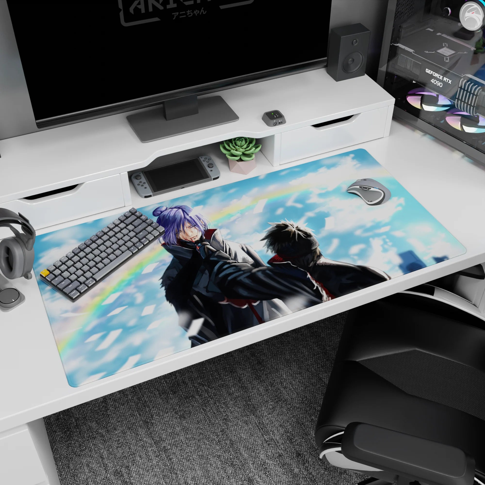 Naruto Shippuden 40x20 inches desk pad showing Konan facing Pain in a windy sky with flying paper shards.