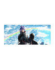 Naruto-inspired anime mouse pad 28x12 inches with paper-shard storm, windy sky, and rainbow backdrop.