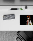 Amber-spark highlights and dark backdrop on a classic anime mouse pad 14x10 inches, calm focused vibe.