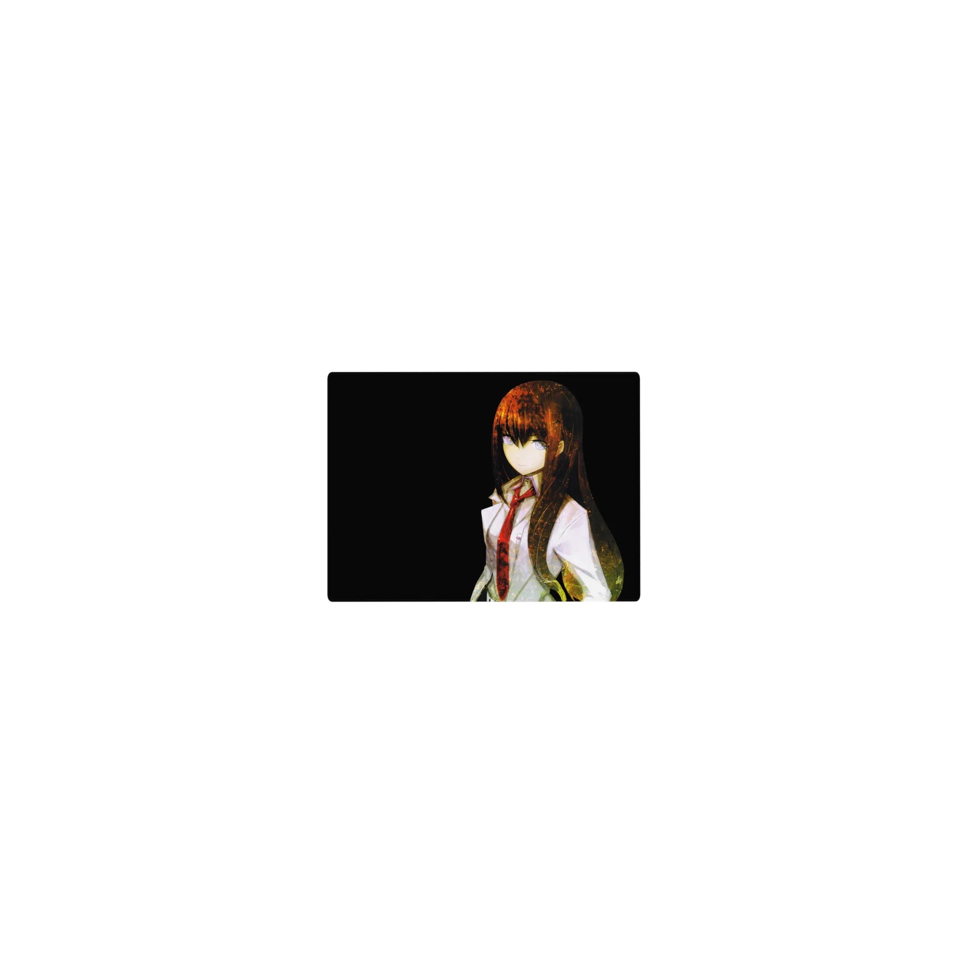 Classic anime mouse pad 14x10 inches with lab coat girl on black background, subtle film grain texture.