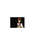 Classic anime mouse pad 14x10 inches with lab coat girl on black background, subtle film grain texture.