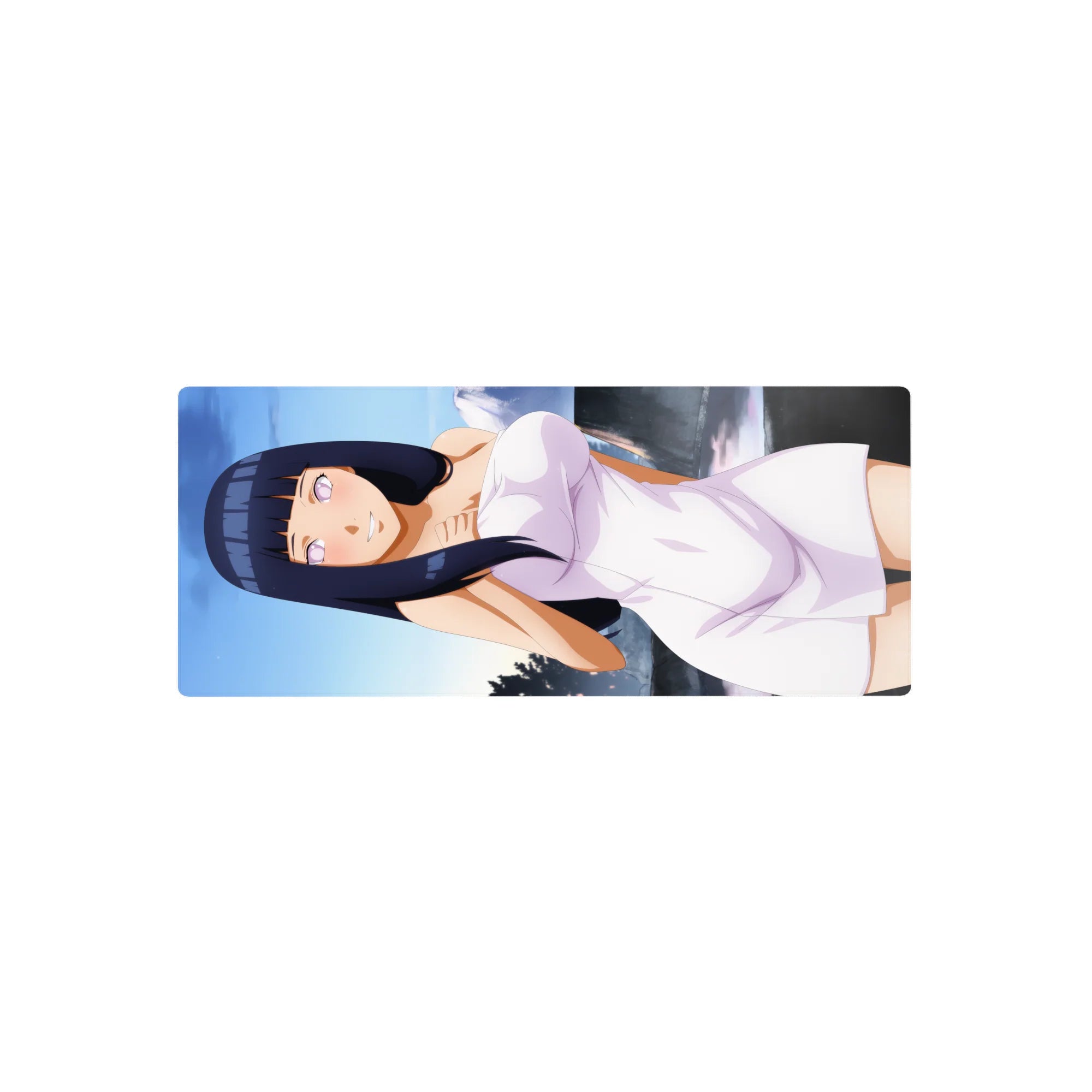 28x12 inches anime girl mouse pad with Hinata Hyuga lounging, glossy highlights, smooth tracking.