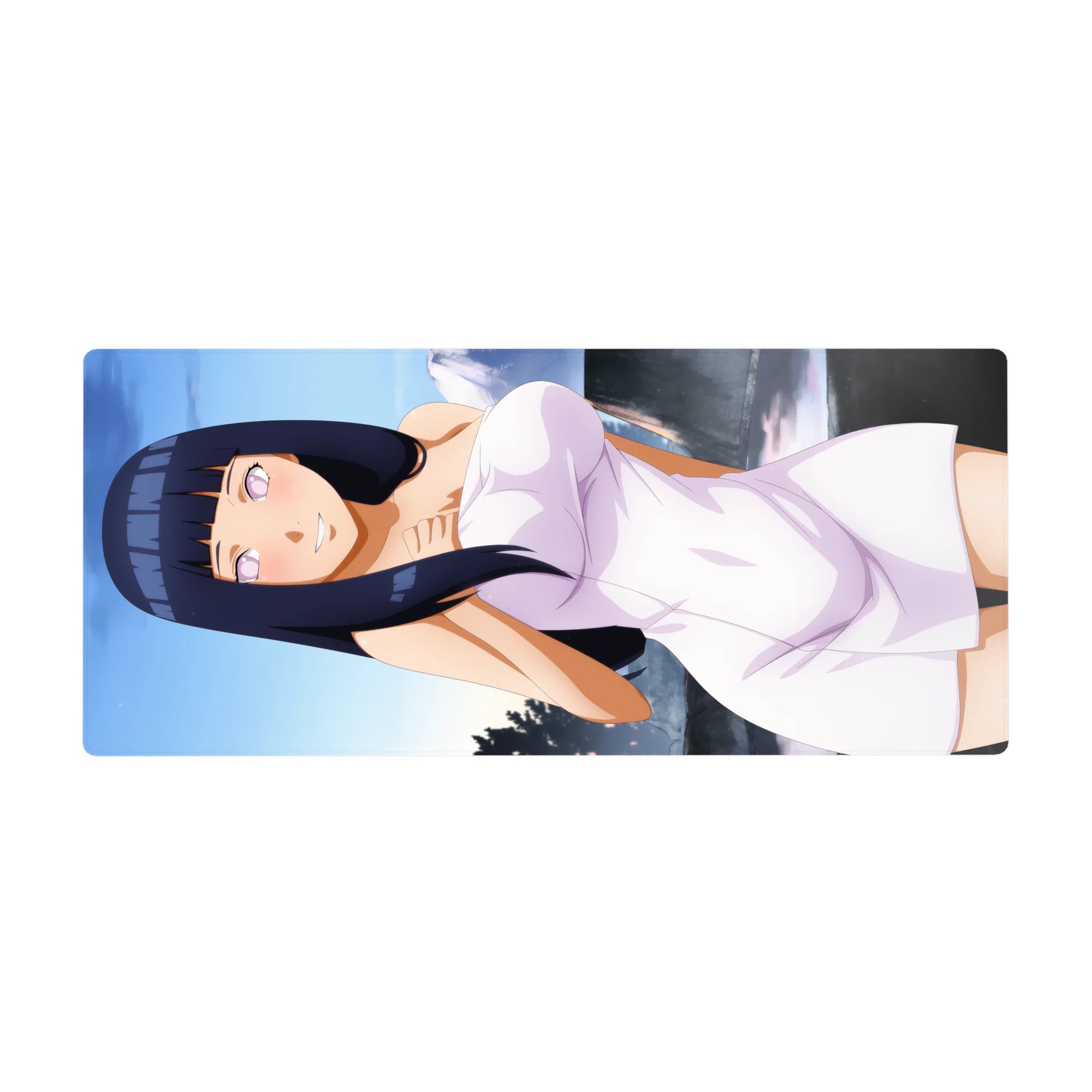 Anime girl desk pad 36x16 inches featuring Hinata Hyuga lounging, smooth tracking for gaming or work.