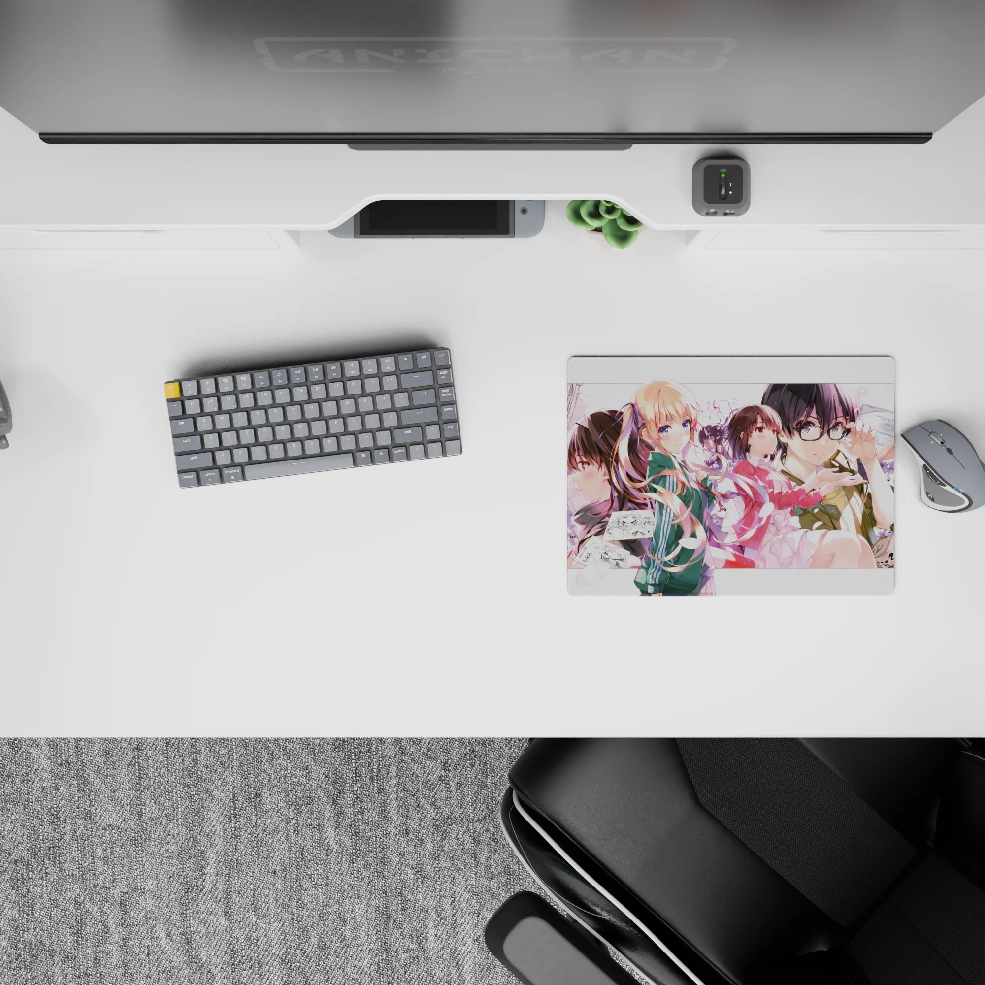 14x10 inches classic anime girl mouse pad in soft pinks and violets, dreamy cozy romance mood for gaming.