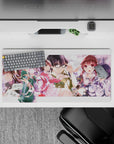 32x16 inches anime girl mouse pad in soft pink and violet tones, cozy romantic vibe with warm light and petals.