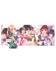 32x16 inches anime girl mouse pad with dreamy campus scene, pink petals, schoolgirl crew, and track jackets.