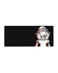 28x12 inches anime girl mouse pad with armored sci-fi heroine on charcoal, crisp line art and red accents.
