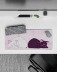 28x12 inches pastel pink anime mouse pad with calm cozy vibe, gentle shading, dreamy morning-light curtains.