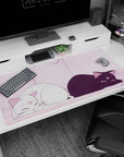 40x20 inches anime desk pad showing a white smiling cat and grumpy black cat stretched out together.