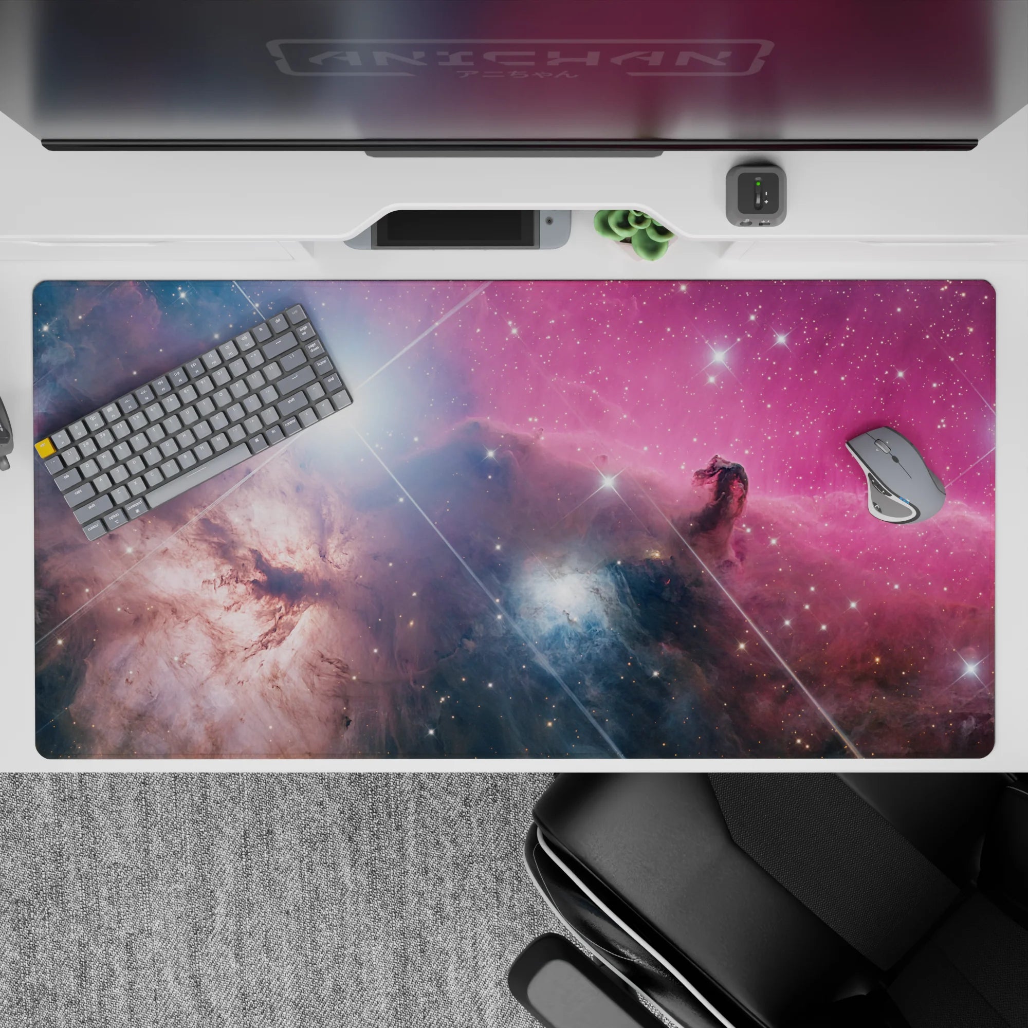Pink-to-purple space desk pad 40x20 inches with a calm, dreamy cotton-candy galaxy vibe.