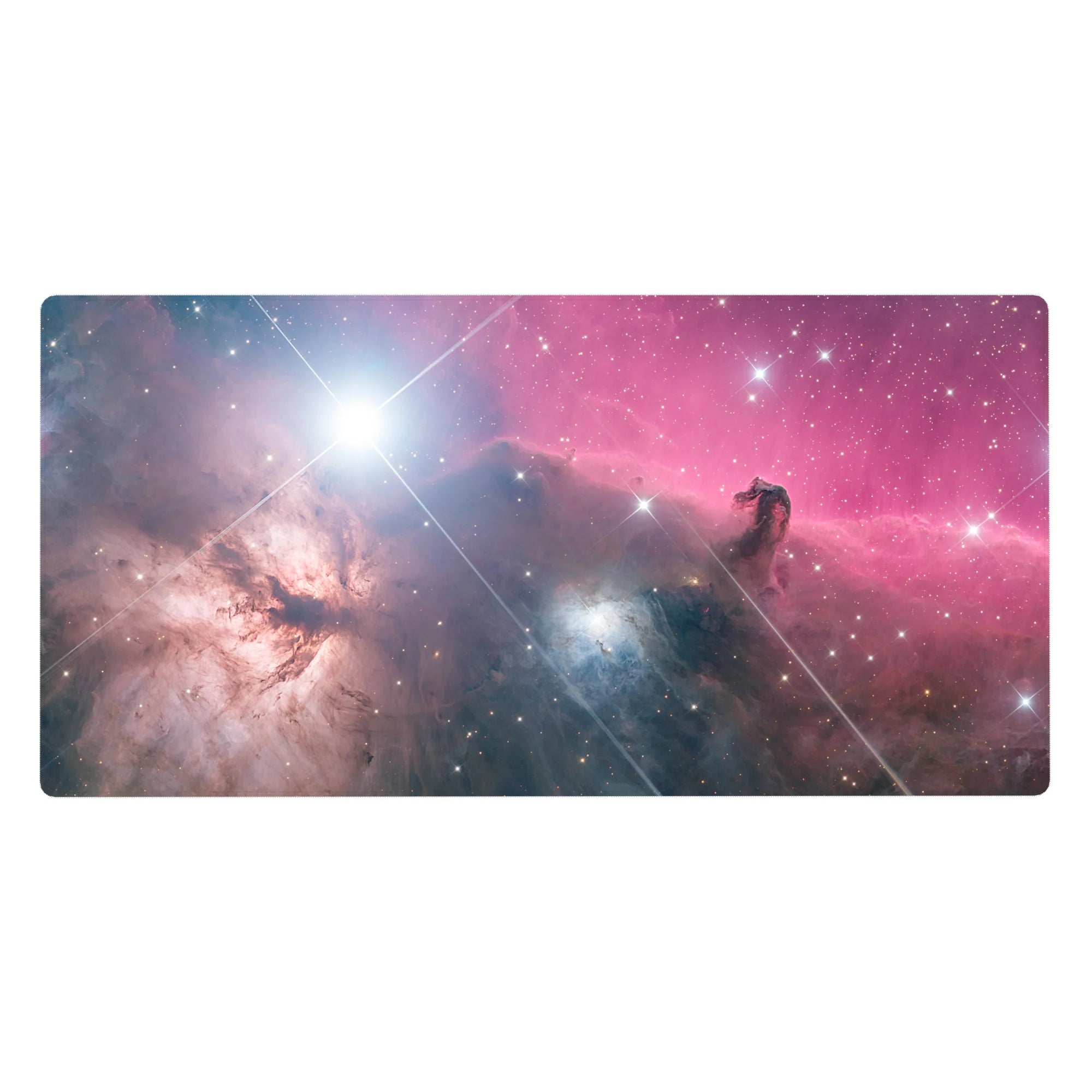 Cosmic nebula desk pad 40x20 inches with dreamy gradient clouds and scattered starlight sparkles.