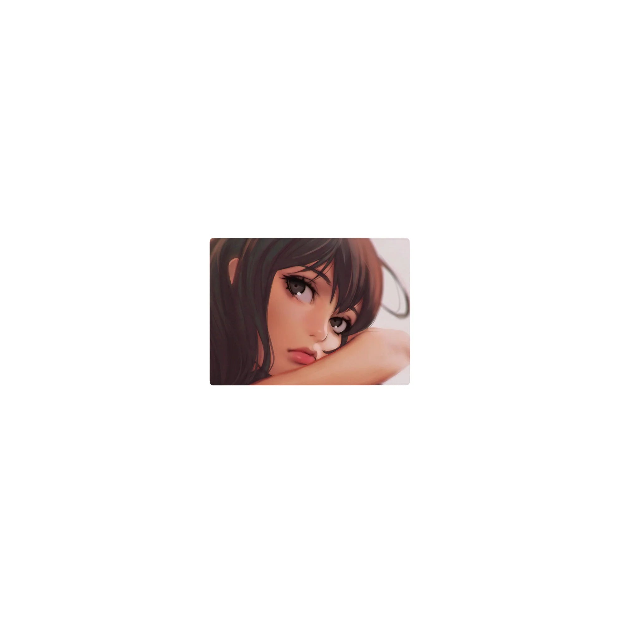 Classic anime girl mouse pad 14x10 inches with close-up portrait, chestnut hair, soft gradient backdrop.