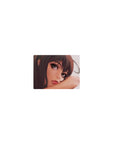 Classic anime girl mouse pad 14x10 inches with close-up portrait, chestnut hair, soft gradient backdrop.