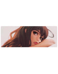 Anime girl mouse pad 32x12 inches with close-up portrait, silky gradient background, smooth tracking.