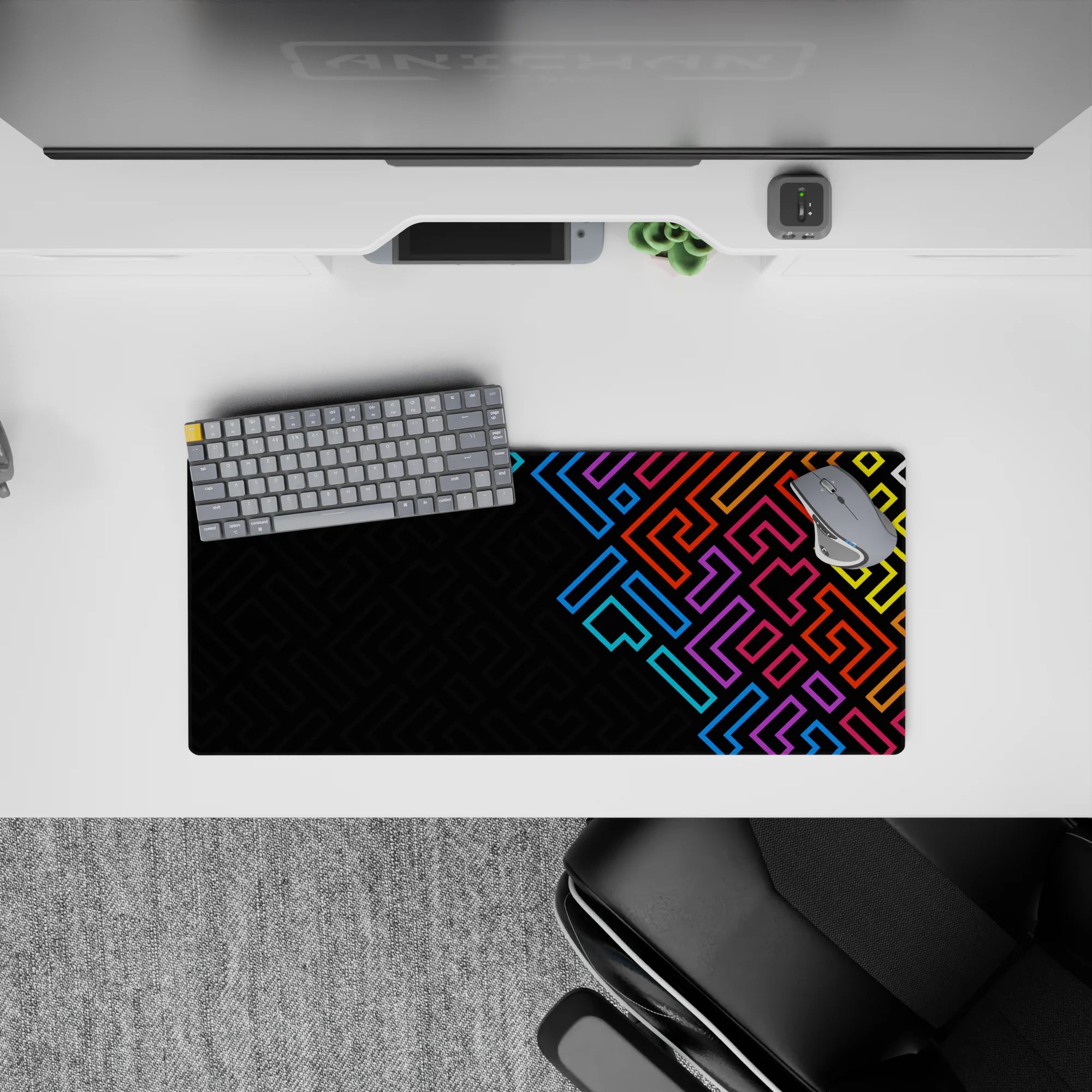 Geometry Abstract Deskmat | Mousepad | Deskpad - Neon Maze - AniChan