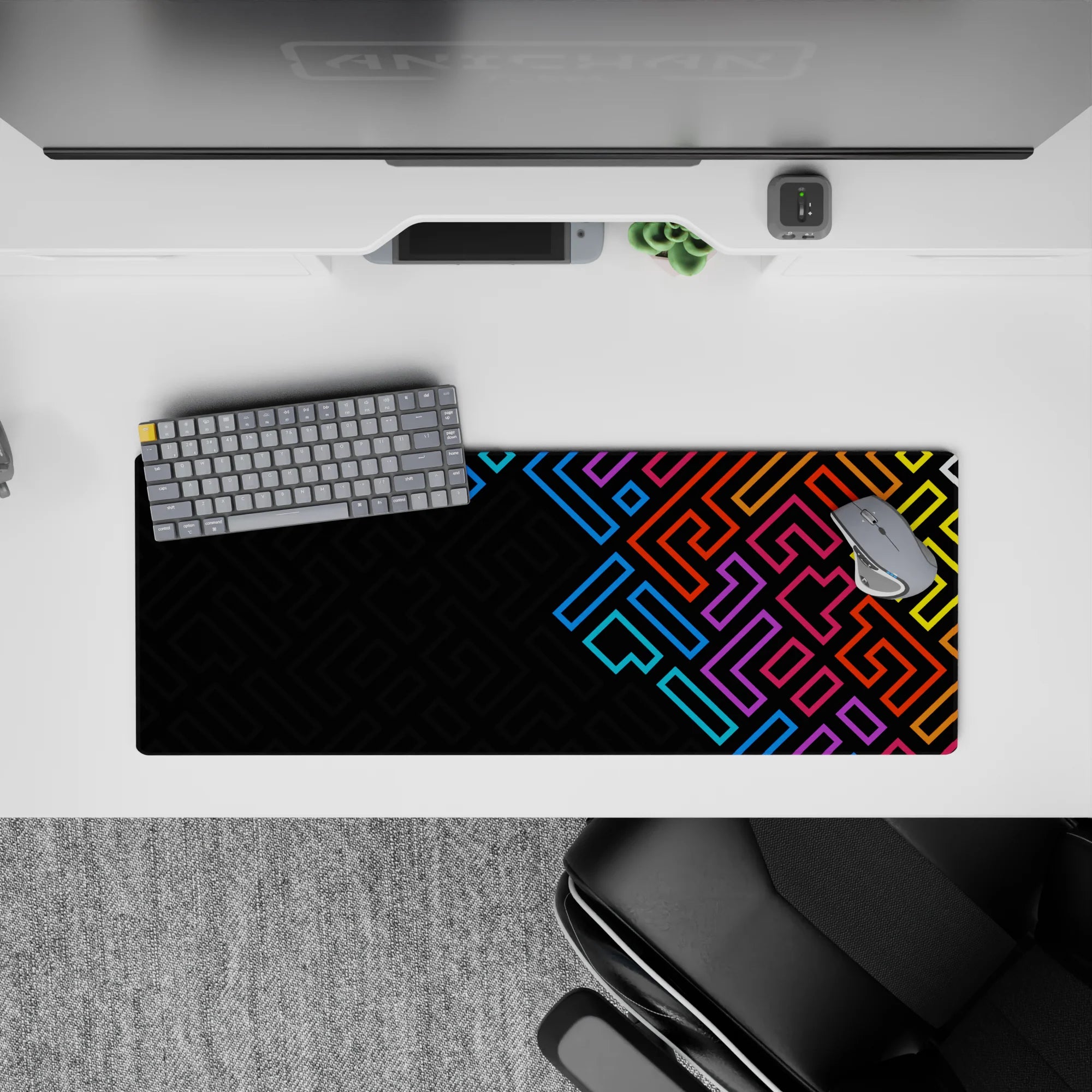 Geometry Abstract Deskmat | Mousepad | Deskpad - Neon Maze - AniChan