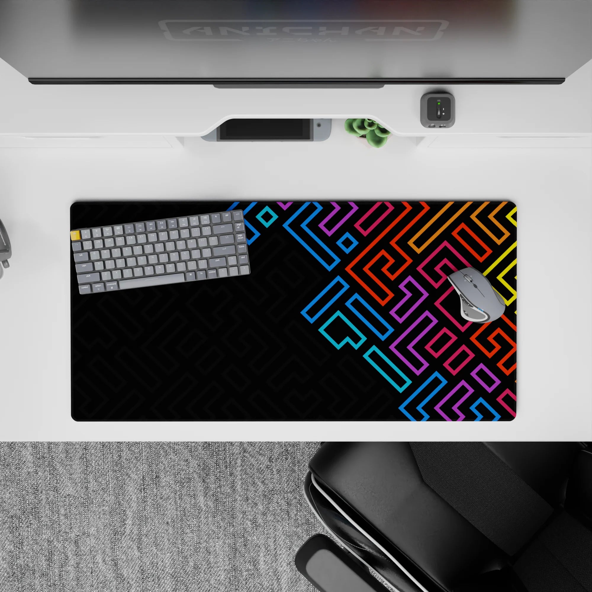 Geometry Abstract Deskmat | Mousepad | Deskpad - Neon Maze - AniChan