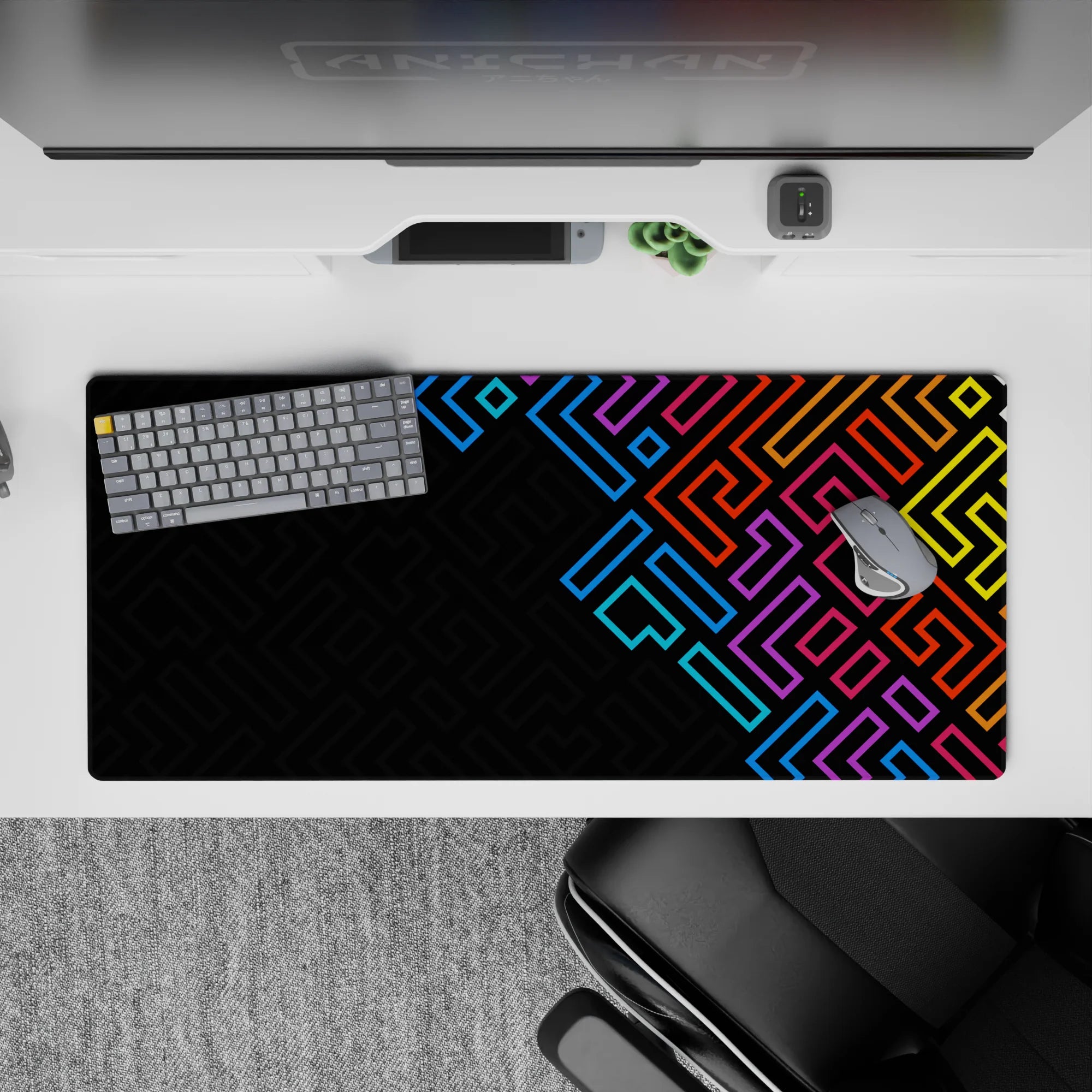 Geometry Abstract Deskmat | Mousepad | Deskpad - Neon Maze - AniChan