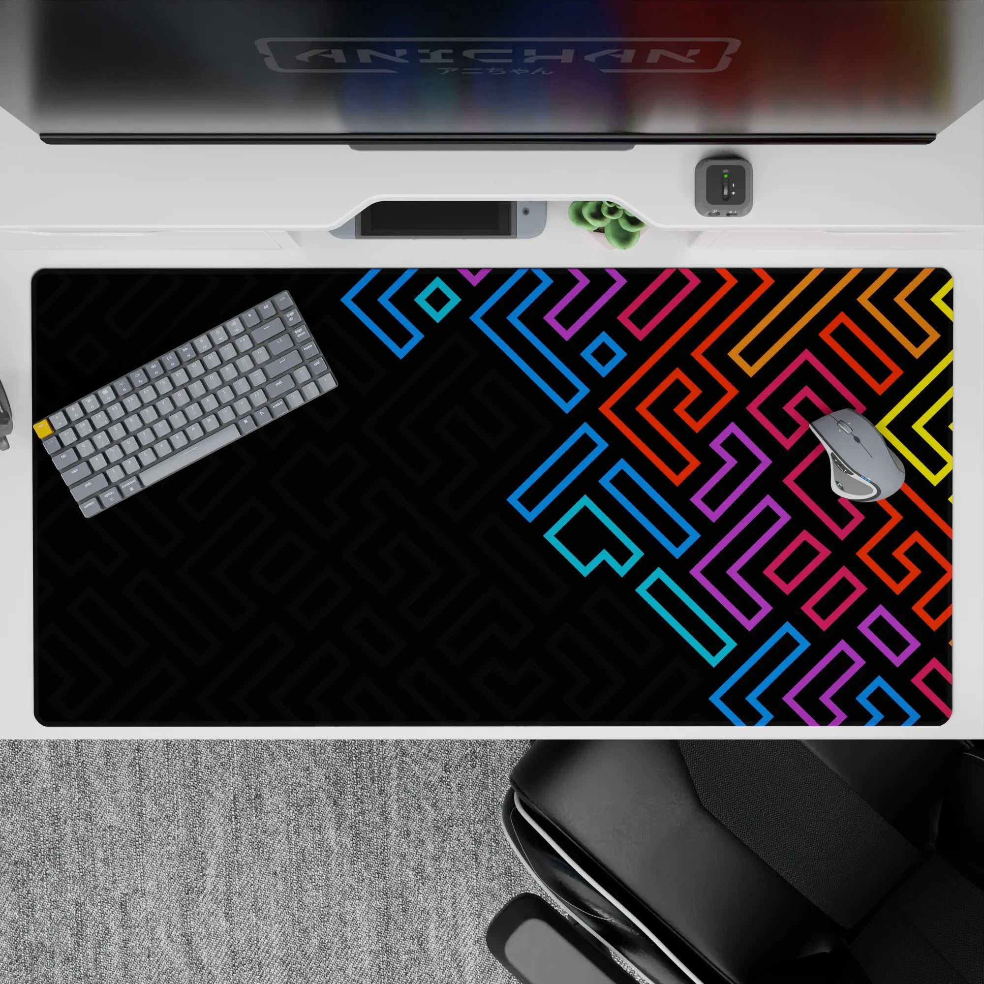 Geometry Abstract Deskmat | Mousepad | Deskpad - Neon Maze - AniChan