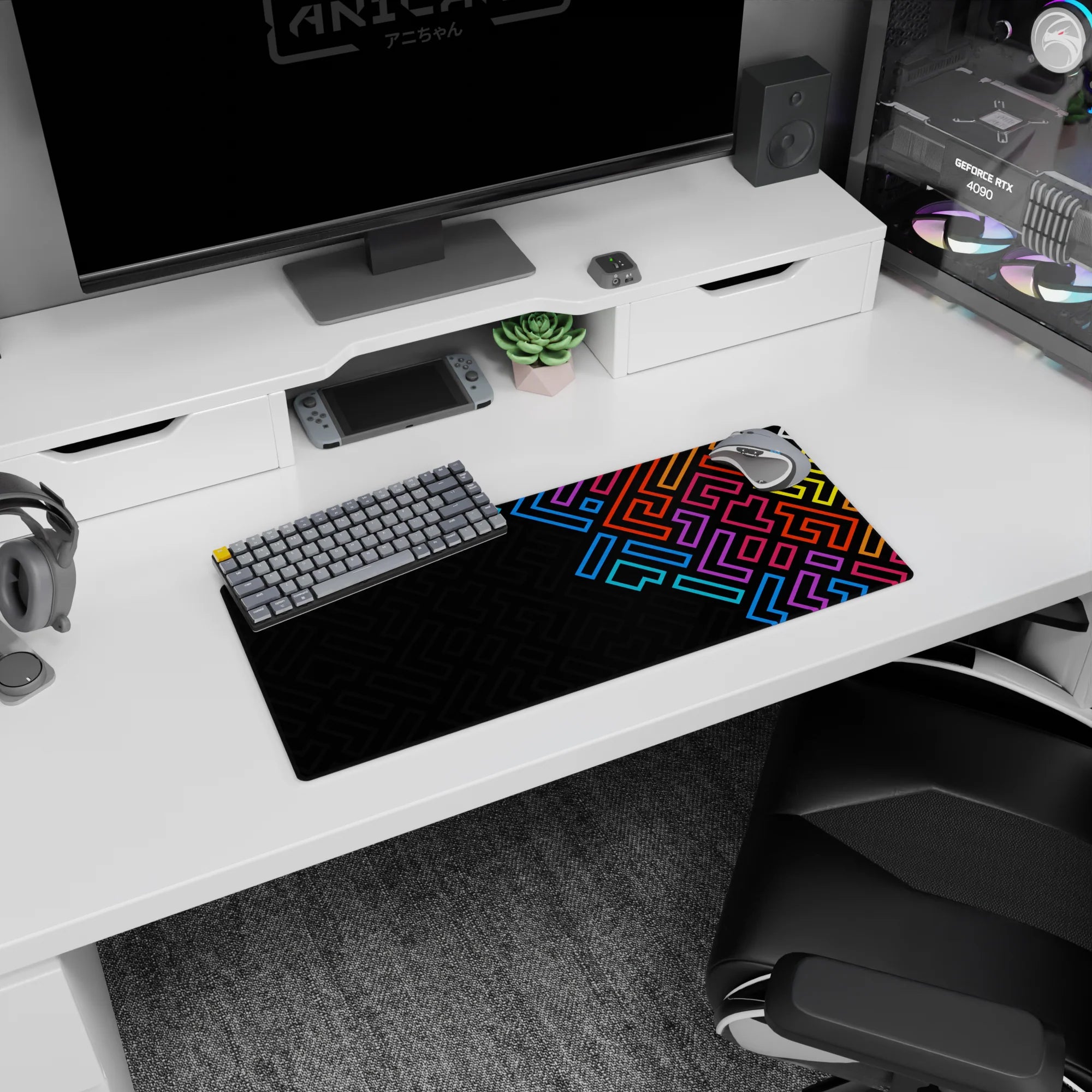 Geometry Abstract Deskmat | Mousepad | Deskpad - Neon Maze - AniChan