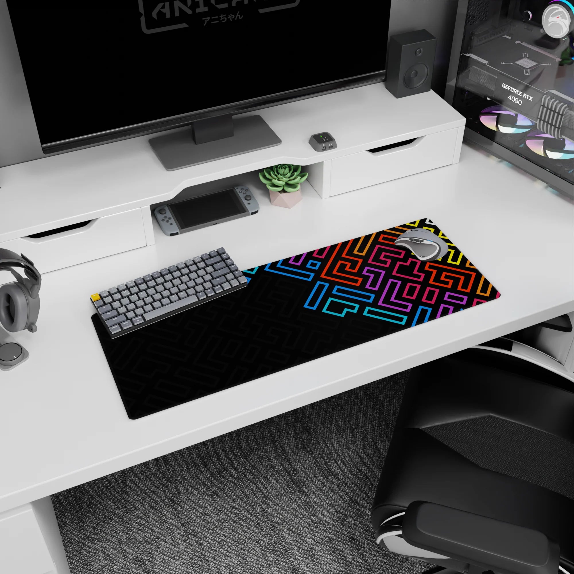 Geometry Abstract Deskmat | Mousepad | Deskpad - Neon Maze - AniChan