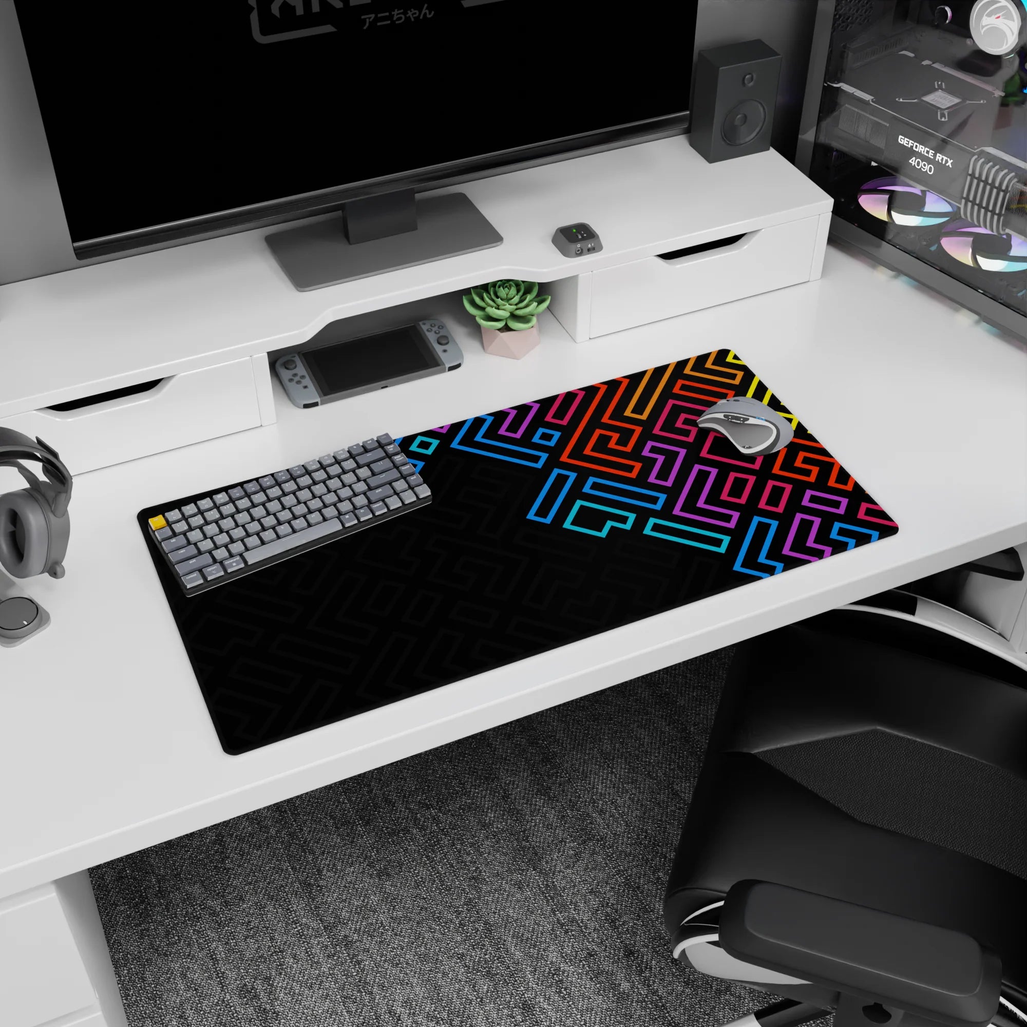 Geometry Abstract Deskmat | Mousepad | Deskpad - Neon Maze - AniChan