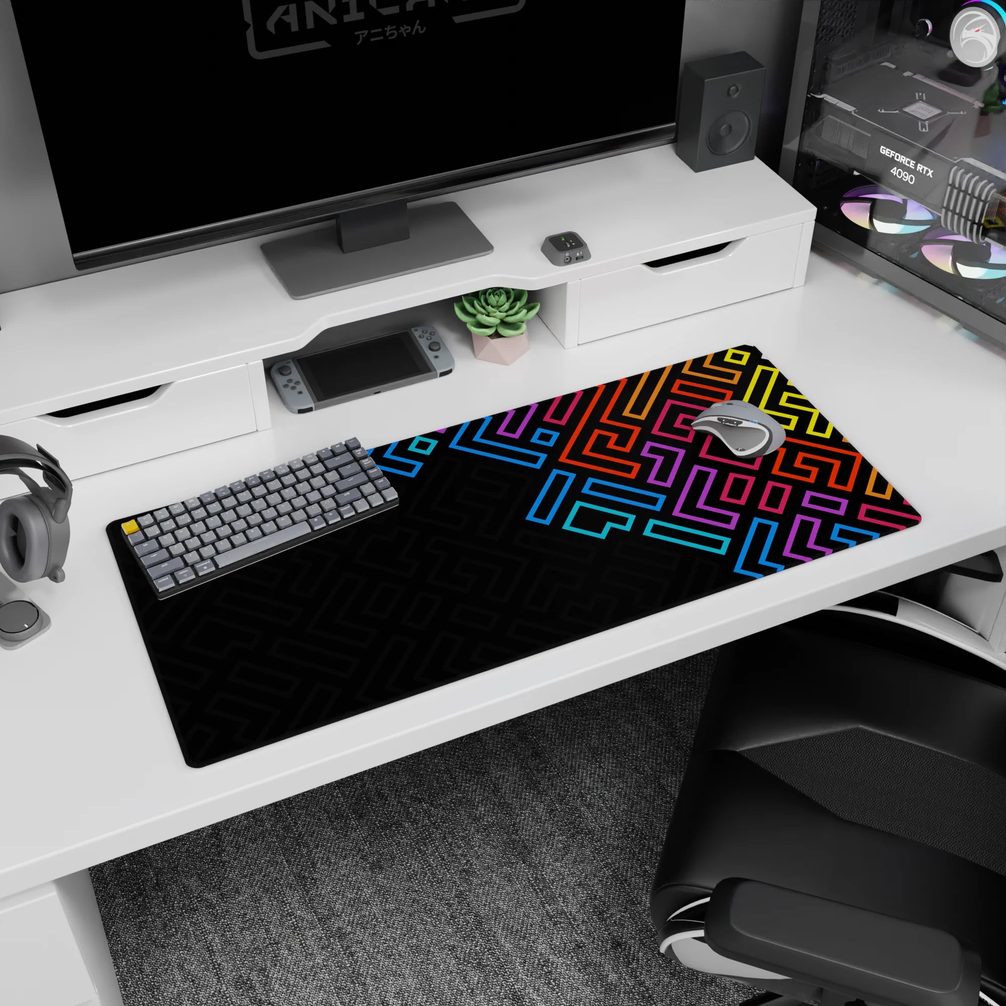 Geometry Abstract Deskmat | Mousepad | Deskpad - Neon Maze - AniChan