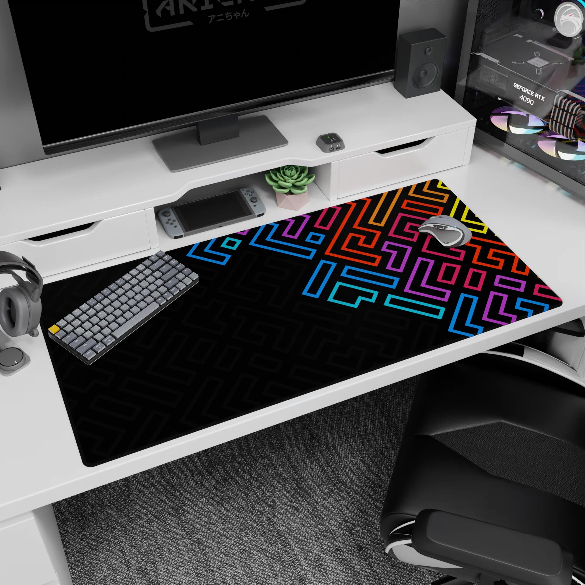 Geometry Abstract Deskmat | Mousepad | Deskpad - Neon Maze - AniChan