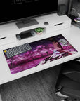 32x16 inches Shiki Ryougi mouse pad from Kara no Kyoukai, resting beneath sakura in dreamy forest.