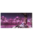 32x16 inches anime girl mouse pad with Shiki Ryougi under a giant sakura tree, flowing lavender robe.