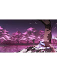 Anime girl desk pad 40x20 inches with sakura tree scene, flowing lavender robe, dreamy forest backdrop.