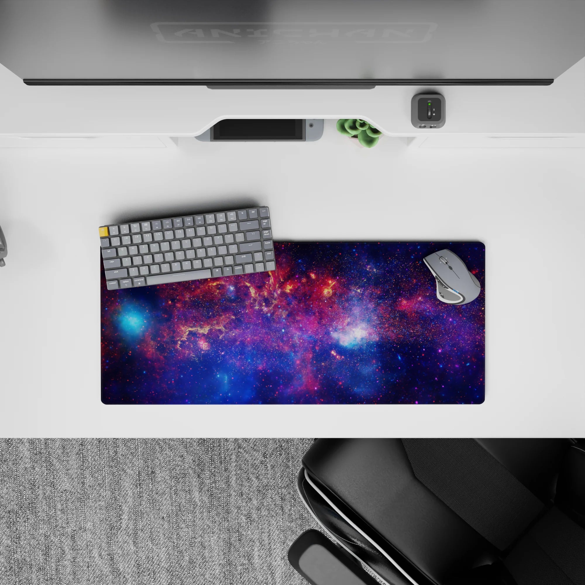 Deep violet and midnight blue mouse pad 28x12 inches with sparkly pink accents for a dreamy mood.