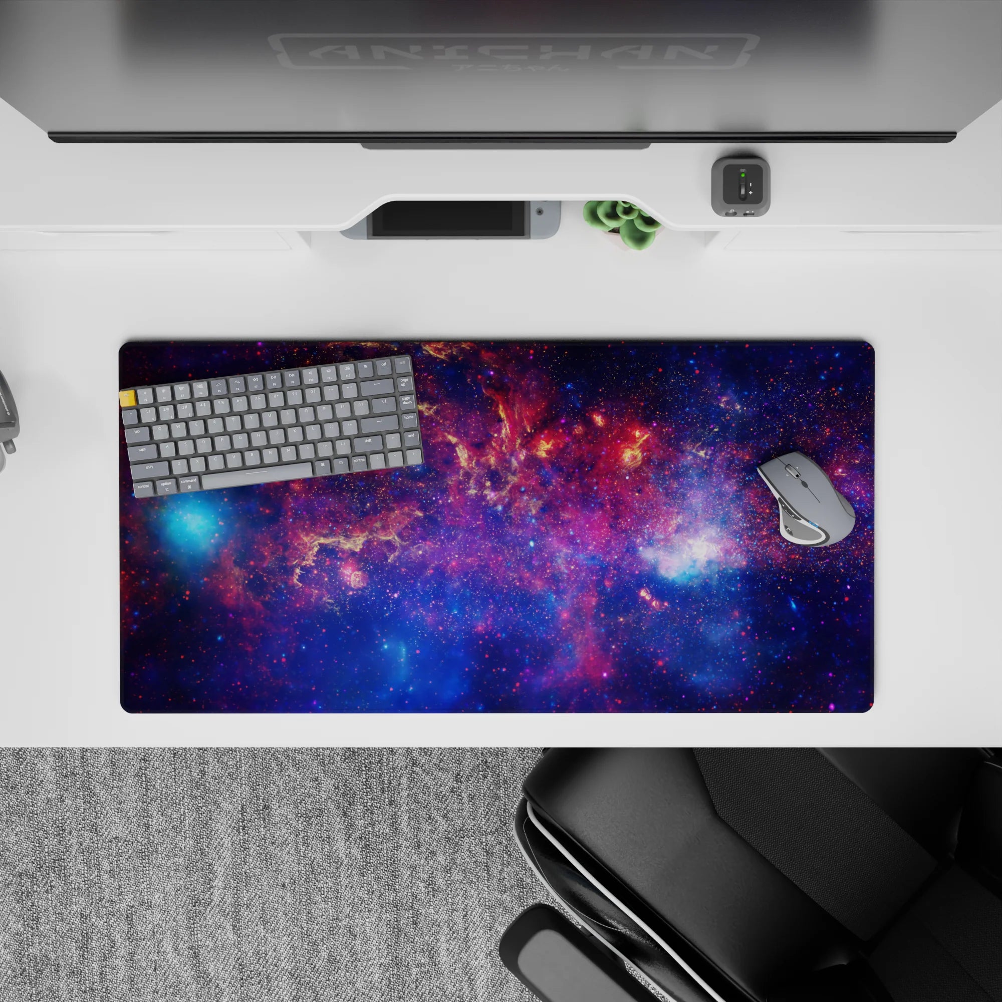 Deep violet, midnight blue, and nebula pink 32x16 inches mouse pad with a dreamy late-night sky vibe.