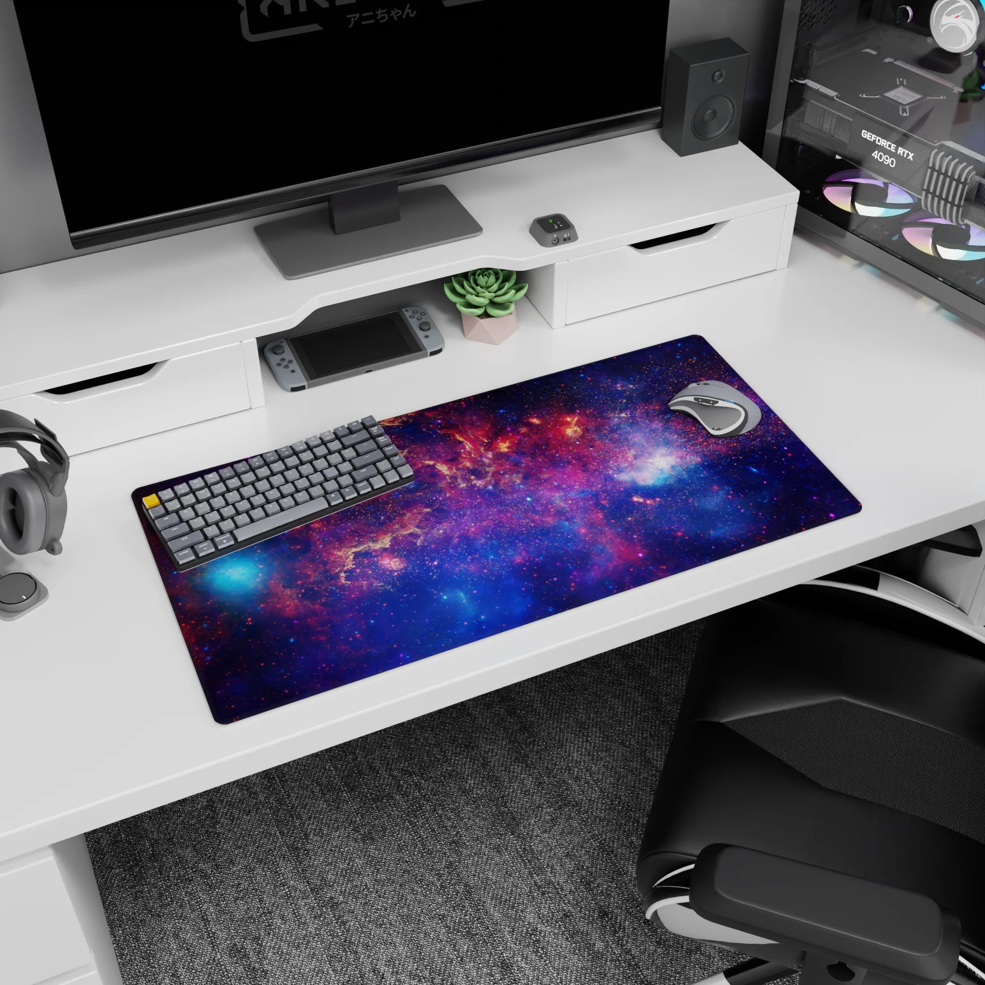 Starry nebula scene 32x16 inches mouse pad featuring tiny scattered stars over swirling cosmic clouds.