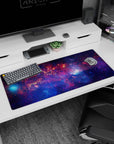 Night sky scene desk pad 36x16 inches featuring a nebula wash and star-speckled galaxy backdrop.
