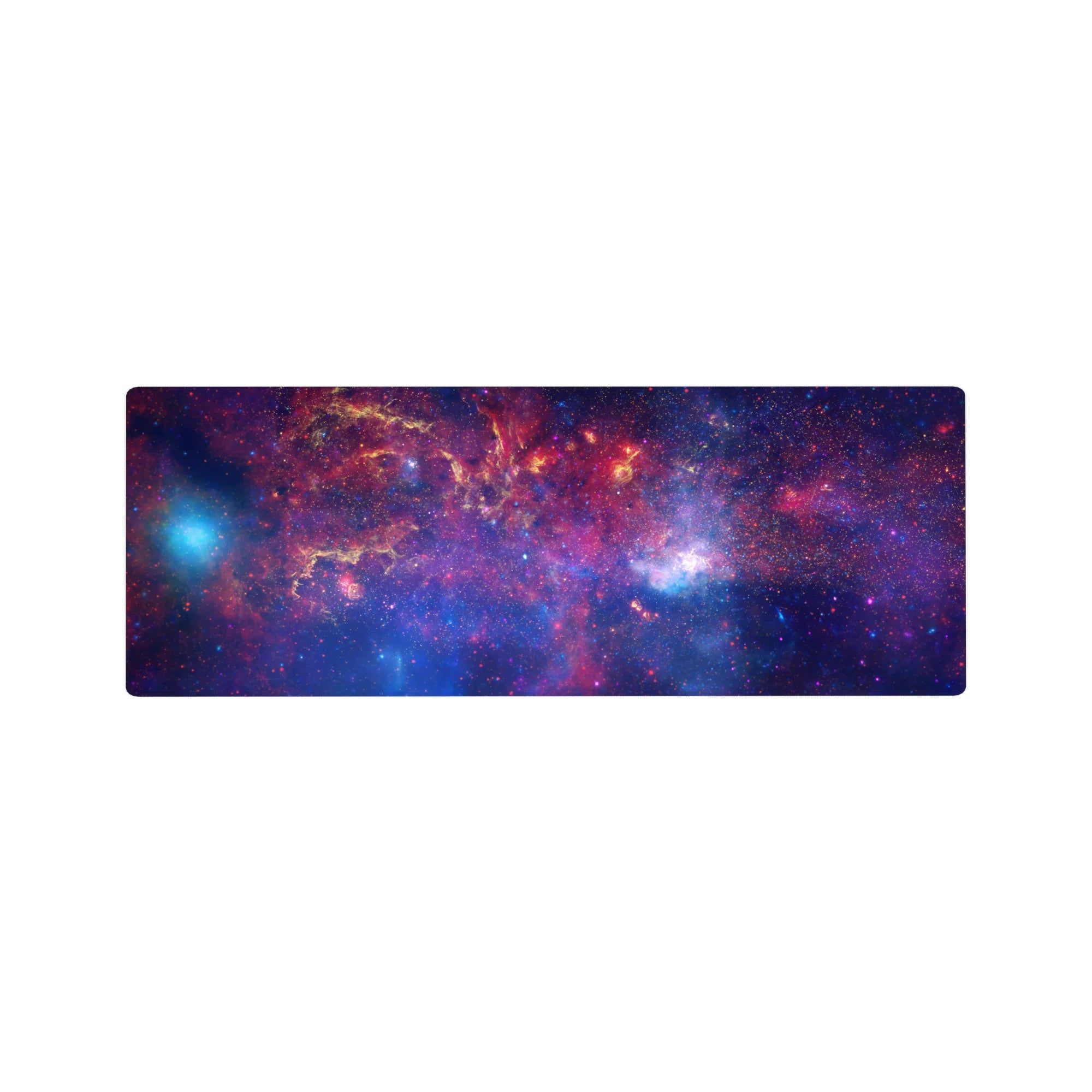 Galaxy watercolor desk mouse pad 32x12 inches with starry swirls and nebula accents for smooth tracking.