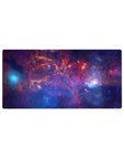 Galaxy watercolor desk mouse pad, 32x16 inches, with star-speckled cosmic swirls across the surface.
