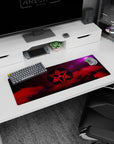 Anime mouse pad 32x12 inches showing a secret clan emblem hovering above crimson smoke, like a watchful ninja.