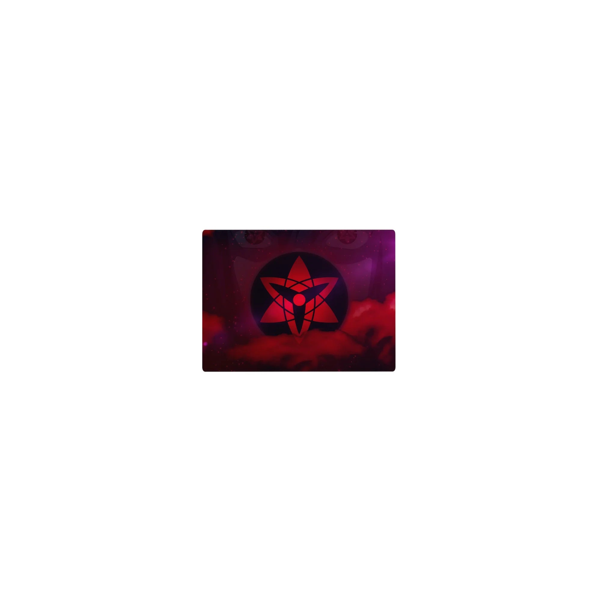 Classic anime mouse pad 14x10 inches with glowing red sigil crest in a dark circle over smoky clouds.