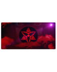 32x16 inches anime mouse pad with glowing red sigil crest in dark ring over smoky crimson clouds.