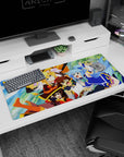 KonoSuba anime desk pad 36x16 inches featuring Kazuma, Aqua, Darkness, and Megumin in vibrant colors and dynamic poses.