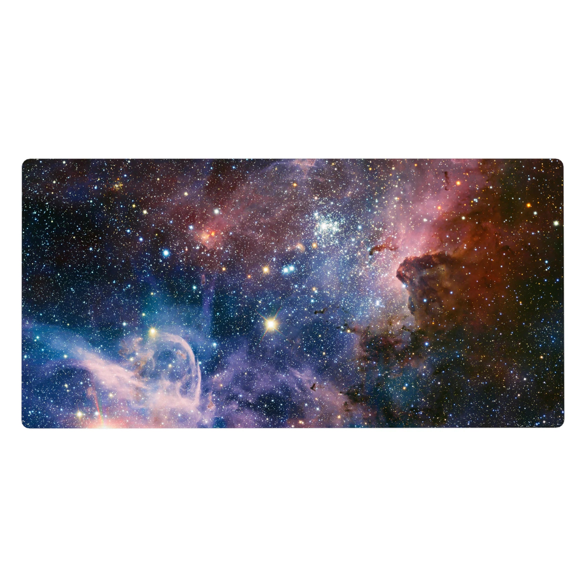 Cosmic nebula starfield desk pad mouse pad, 40x20 inches, smooth surface for keyboard and mouse.
