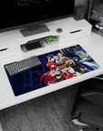 High School DxD anime mouse pad 32x16 inches featuring Rias, Akeno, and Issei with Boosted Gear against moonlit academy.