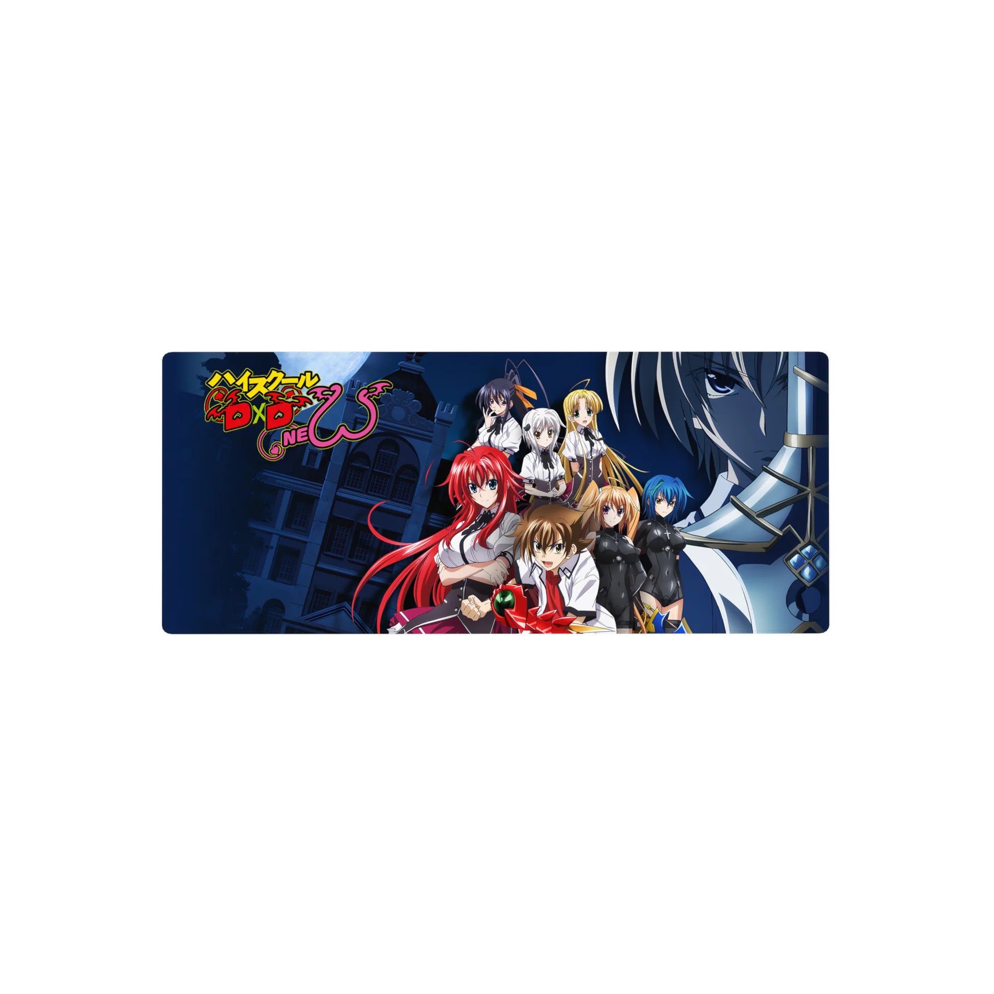 High School DxD mouse pad featuring Rias, Akeno, Koneko, Asia, Xenovia, Irina, and Issei, size 28x12 inches.