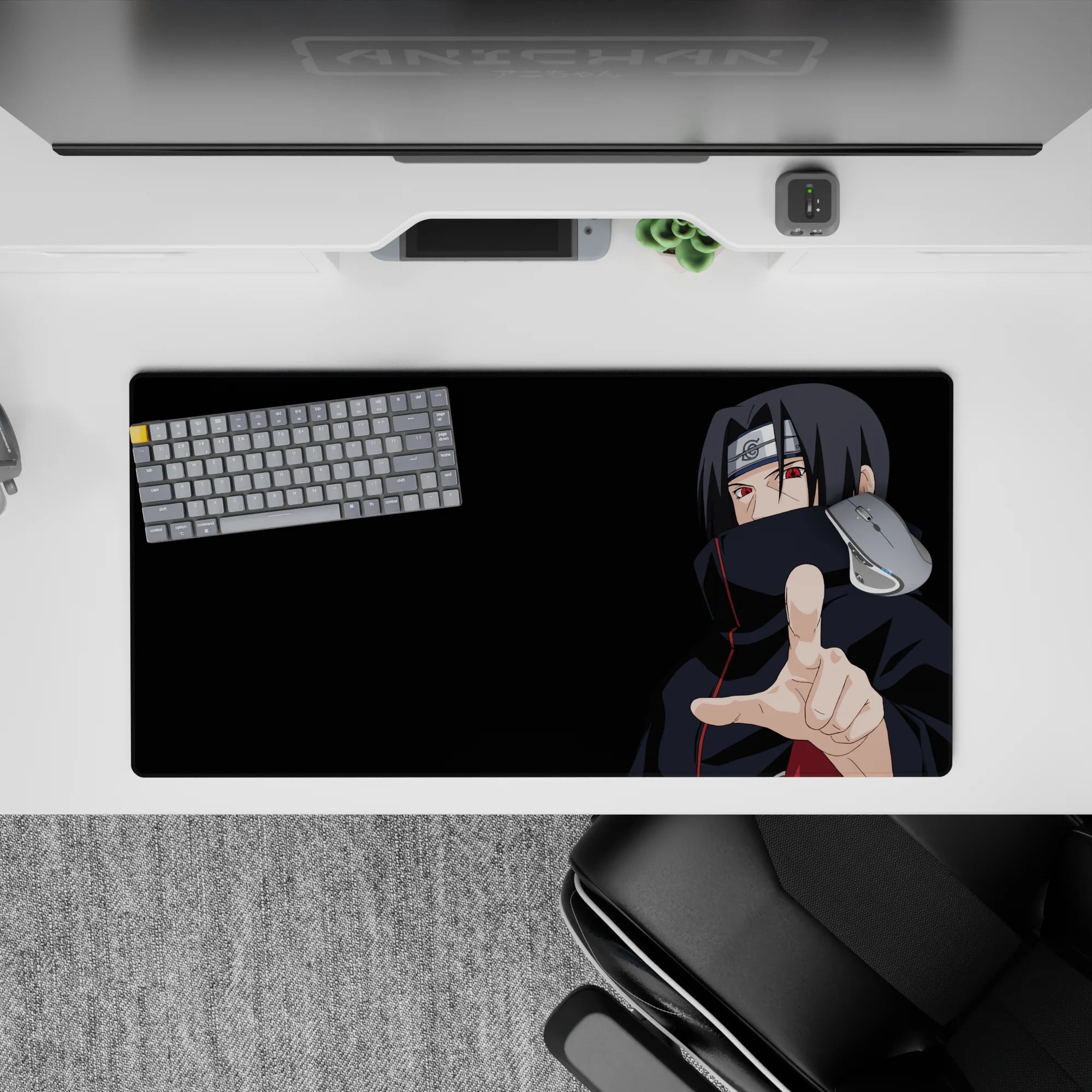 32x16 inches Naruto desk mat in deep black with crisp red Akatsuki accents and intense vibe.