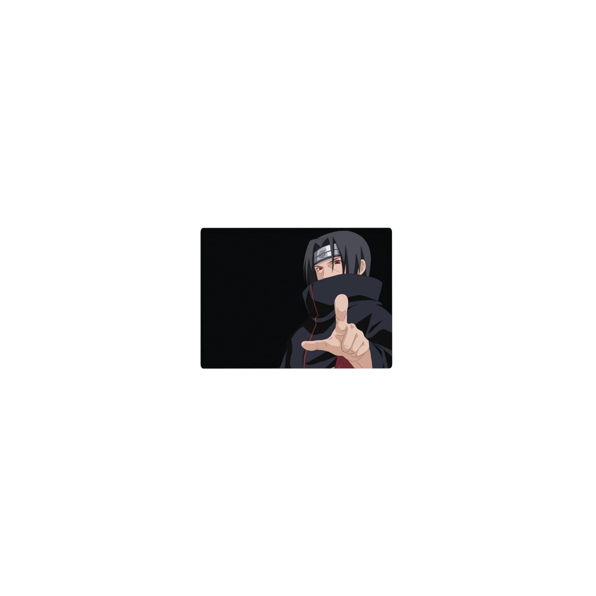 Classic anime mouse pad 14x10 inches featuring Itachi-inspired ninja art with Akatsuki cloak and Sharingan.