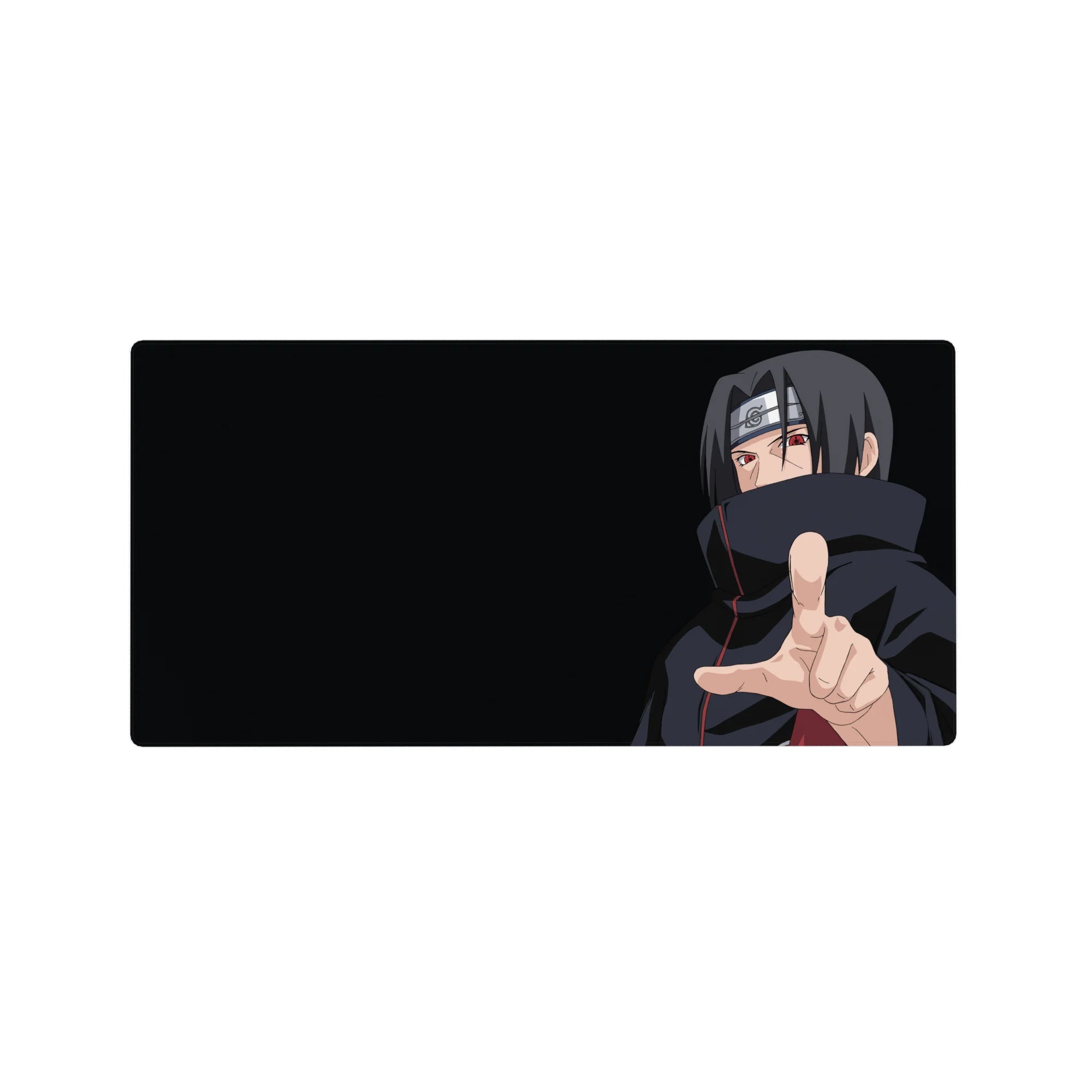 32x16 inches anime mouse pad with Itachi Uchiha, Akatsuki cloak, and Sharingan eye design.
