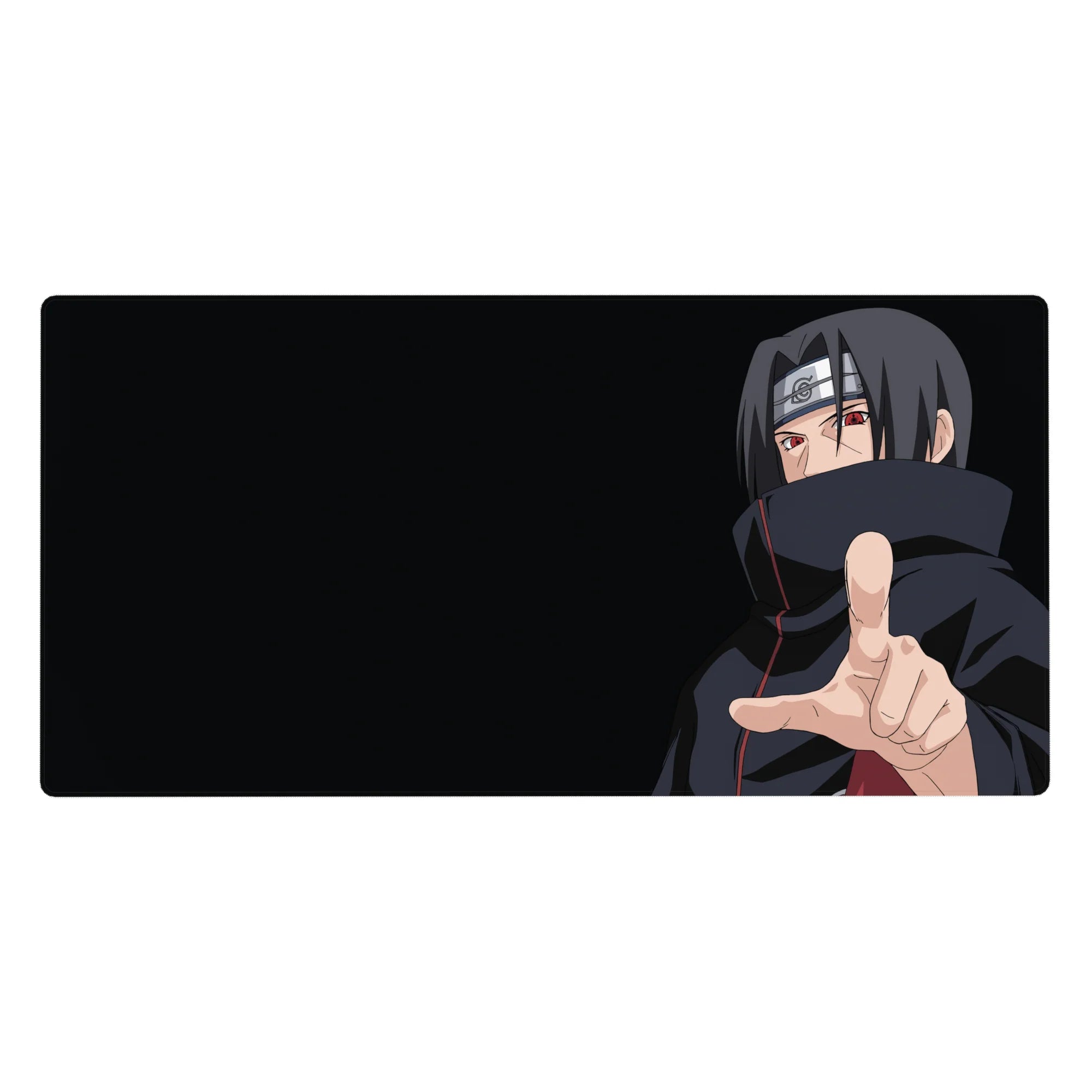 Naruto anime desk pad 40x20 inches with Itachi Uchiha, Akatsuki cloak details, smooth tracking.